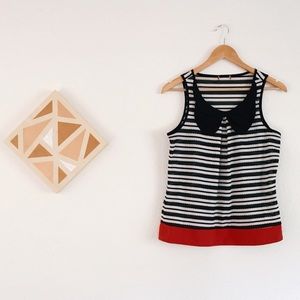 Mod Vintage Collared Black & White Sleeveless Blouse